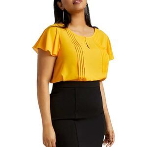 Eloquii Women's Yellow 9-to-5 Pintuck Blouse. Plus Size 22. Business Office Wear